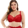 Plus size full cup lace bra with underwire, ultra-thin sexy lingerie for women new. - Red