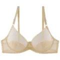 Beige sheer lace underwire bra with thin cups, comfortable French style lingerie. - 34/75C / Tops / Beige