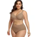 Plus size comfortable nude bra and high waist underwear set for daily wear support and smooth fit. - Bra 36/80C Panty L / Set / Khaki