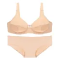 Plus size plain nude bra and panties set, ultra-thin breathable comfortable lingerie. - Bra 36/80C Panty L / Top And Bottom / Nude