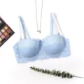 Reggiseno in pizzo mezza coppa azzurro per donna, stile francese push-up traspirante coppa C. - Celeste