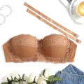 Große Größen trägerloser Spitzen-BH Halbschale Push-Up-BH, nude Stütz-Unterwäsche Detail. - 40/90C / Oberteile / Erdgelb