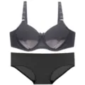 Plus size black smooth bra and panties set sexy lightweight comfortable lingerie daily wear - Black