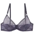 Ultra-thin cup semi-sheer lace underwire bra French lingerie detail exquisite texture. - Blue Gray