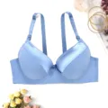 Comfortable blue push-up smooth bra detail, minimalist design with adjustable straps and bow accent. - 38/85B / Tops / Blue