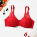 Detailed view of the red lace unlined bra, showing delicate floral lace texture and straps. - 38/85C / Red
