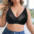 Plus size black sheer underwire bra detail, comfortable daily wear design for women. - 38/85D / Black