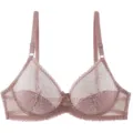 Pink sheer lace underwire bra featuring delicate floral pattern and adjustable thin straps. - 34/75C / Tops / Dusty Pink