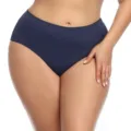 Plus size seamless mid-waist briefs in dark blue, comfortable daily wear underwear. - Dark Blue