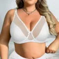Plus size white semi-transparent bra with underwire and mesh panel for women comfortable. - 38/85D / White