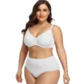 Plus size white lingerie set for women, comfortable seamless bra and high waist briefs. - Bra 36/80C Panty L / Set / White