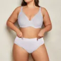 Plus size light grey smooth bra and high waist panties set, comfortable daily underwear. - 38/85C / Top And Bottom / White
