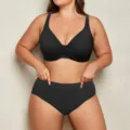 Plus size smooth black bra and panties set, comfortable wired thin underwear for daily wear. - 38/85C / Top And Bottom / Black