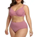 Plus size bra and panties set, comfortable breathable lingerie, seamless smooth support. - Pink