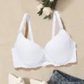 Comfortable white lace push-up bra for women with charming bow detail and adjustable straps. - 36/80B / White