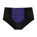 Detailed close-up view of women's purple floral lace center panel and black brief underwear. - 0XL / Dark Blue