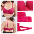 Plus size hot pink lace bra with delicate floral embroidery, adjustable straps and hook closure. - 38/85 / Tops / D Cup / Rose Red