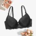 Black lace push-up bra for women, comfortable breathable padded underwear with cute bow. - 36/80B / Black