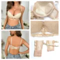 Women beige lace push-up bra with straps, floral embroidery, underwire and adjustable hooks. - 34/75 / Tops / B/C Cup / Beige