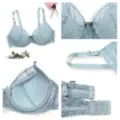 Light blue lace bra with adjustable straps, floral pattern and comfortable support design. - 34/75 / Tops / C Cup / Light Blue