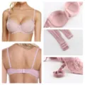Pink lace push-up bra with adjustable straps, elegant floral design and comfortable fit. - 36/80 / Tops / B/C Cup / Pink
