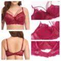 Plus size women lace bra seductive strap lingerie wine red multi-angle detail display - 34/75 / Tops / B/C Cup / Red