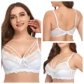 Plus size white lace strappy bra variant showing front, back and side view details. - 34/75 / Tops / B/C Cup / White