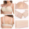 Women strapless bra nude seamless push up multiway bra with convertible straps and padding. - 38/85 / Tops / C/D Cup / Beige