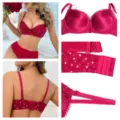 Women floral lace push up bra and panty set comfortable lingerie set with adjustable straps - 40/90 / Tops / B Cup / Red