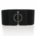 Ceinture élastique large pour femme avec anneau en métal et fermeture éclair pour robe chic. - Noir