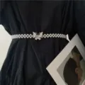 Pearl waist chain elastic rhinestone butterfly belt for women dress fashion accessory. - One Butterfly