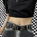 Y2K Punk Gynaikeia Zoni Dermatini me Asteria Karfia Dipli Agrafa Gotiki Moda Stil - Μαύρο