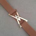 Stylish triangle buckle elastic waist belt for women, chic coffee coat decorative band. - Camel