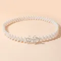 Elegant faux pearl waist chain featuring a sparkling rhinestone butterfly buckle. Perfect dress belt. - Hollow Butterfly