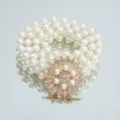 Multi-strand pearl waist chain, white beaded belt with rhinestone flower buckle for dress. - Sunflower Gold