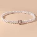 Elegant multi-strand pearl waist chain belt with flower metal buckle for women dress decor - Conch - Gold