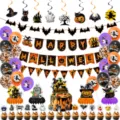 Halloween feest decoratie set met spandoeken ballonnen taarttoppers en honingraatstukken - Set