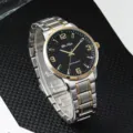 Komsos quartz roloi gia andres kai gynakes me diloro metalliko louri kai mavro kanetran. - Δίχρωμο Μαύρο Καντράν Ανδρικό