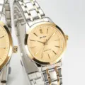 Two-tone stainless steel quartz watch with gold dial, elegant couple watch for daily wear. - Two-Tone Gold Gold Dial Women