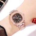 GEDI montre femme or rose strass, élégante montre-bracelet tonneau en acier inoxydable. - Or Rose Cadran Noir