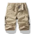 Men's casual cargo shorts, summer tactical multi-pocket cotton shorts with elastic waistband. - 30 / Khaki
