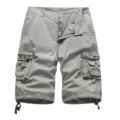 Men's summer casual gray cargo shorts, loose fit multi-pocket mid pants front view display. - 30 / Khaki