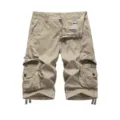 Pantaloncini cargo casual da uomo con tasche multiple, tessuto di cotone traspirante. - Cachi