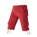 Men's red cargo shorts casual multi-pocket knee length streetwear tactical shorts loose fit - 30 / Wine Red