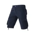 Men's dark blue cargo shorts with multi-pockets casual knee length summer trousers solid - 30 / Dark Blue