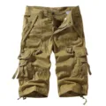 Men's cotton cargo shorts casual 3/4 pants multi-pocket khaki tactical trousers summer - 29 / Khaki