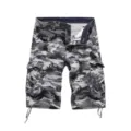 Men's grey camouflage cargo shorts with multi pockets and drawstring hem for casual wear. - 29 / Light Gray