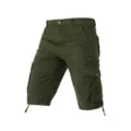 Detailed view of men's army green cargo shorts with multiple utility pockets and drawstring. - 30 / Army Green