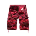 Men's red camo cargo shorts with multiple pockets, casual military style for summer. - 29 / Magenta