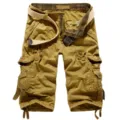 Men's khaki cargo shorts multi-pocket tactical knee length shorts with canvas belt for outdoor daily wear. - 29 / Khaki